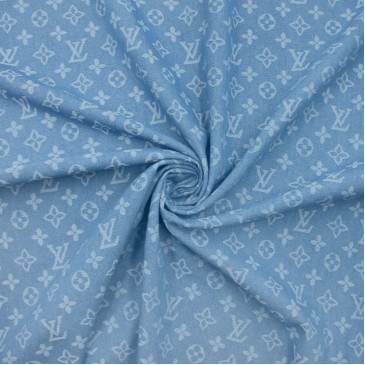 Джинсовая ткань голубая с принтом Louis Vuitton