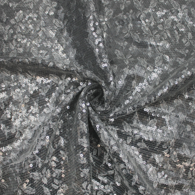 Тафта серого цвета с пайетками