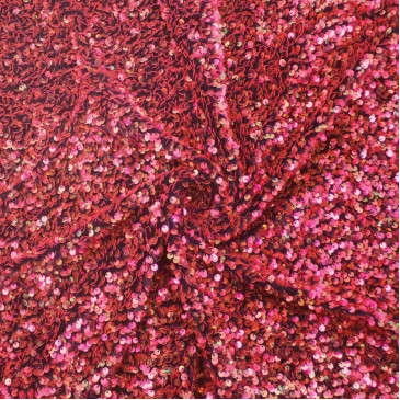 Бархатная ткань красная с пайетками