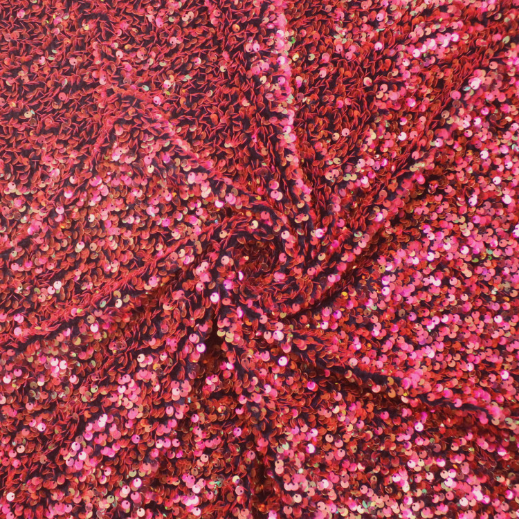 Бархатная ткань красная с пайетками