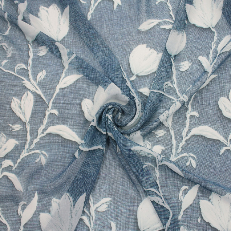 Шифон синий в белые цветы