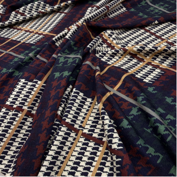 Трикотажная ткань серо-бежевая клетка, Италия