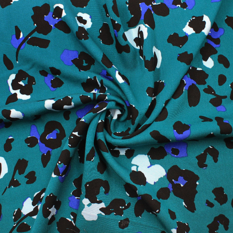 Ткань твилл с абстрактным черно-бирюзовым принтом