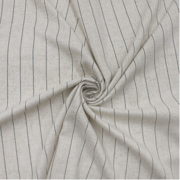 Ткань из льна и вискозы бежевая в полоску