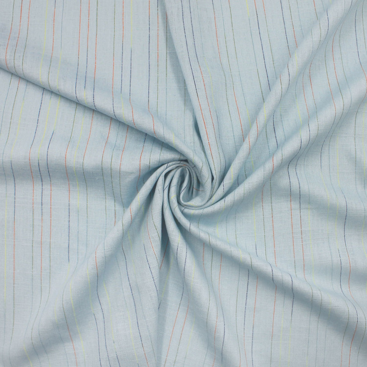 Ткань из льна и вискозы голубая в полоску Ткань из льна и вискозы голубая в полоску
