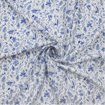 Плательная ткань в синие цветы