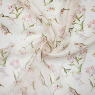 Ткань батист пудрового цвета в цветы