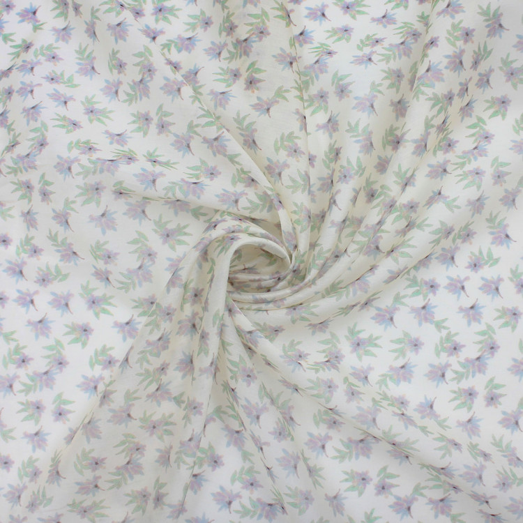 Ткань батист светло-зеленого цвета в цветы