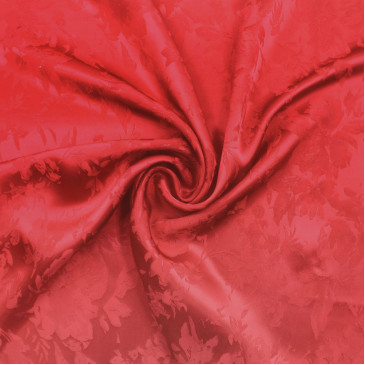 Атласная ткань с фактурным узором карминового цвета