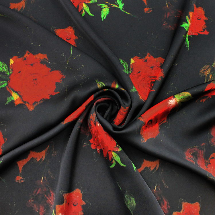 Искусственный шелк в красных цветах: купить ткань для стильной одежды Искусственный шелк в красных цветах: купить ткань для стильной одежды