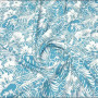 Ткань лен вискоза голубого цвета с белыми цветами 